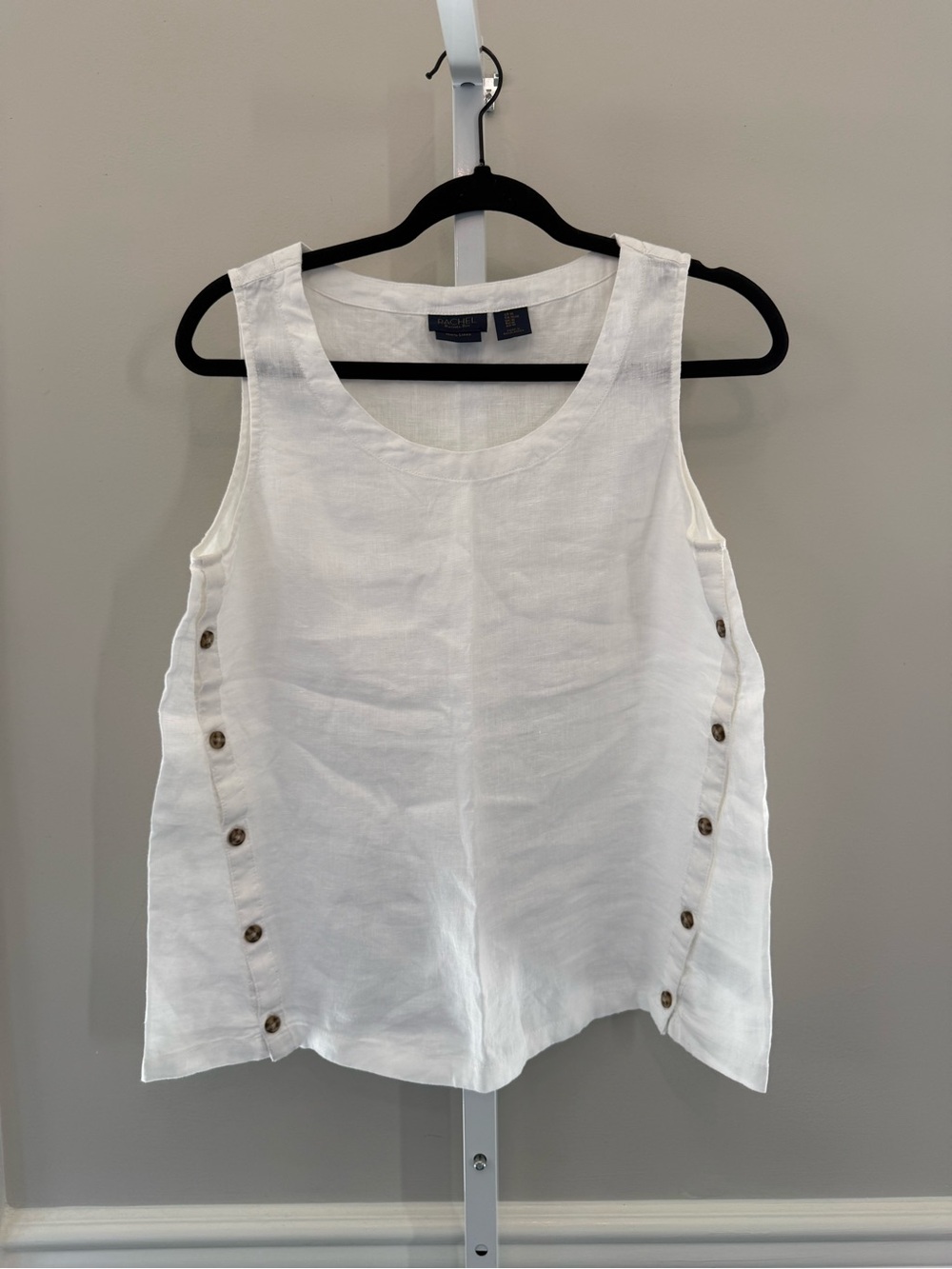 Rachel by Rachel Roy White Linen Button-Trim Tank Top Sz M